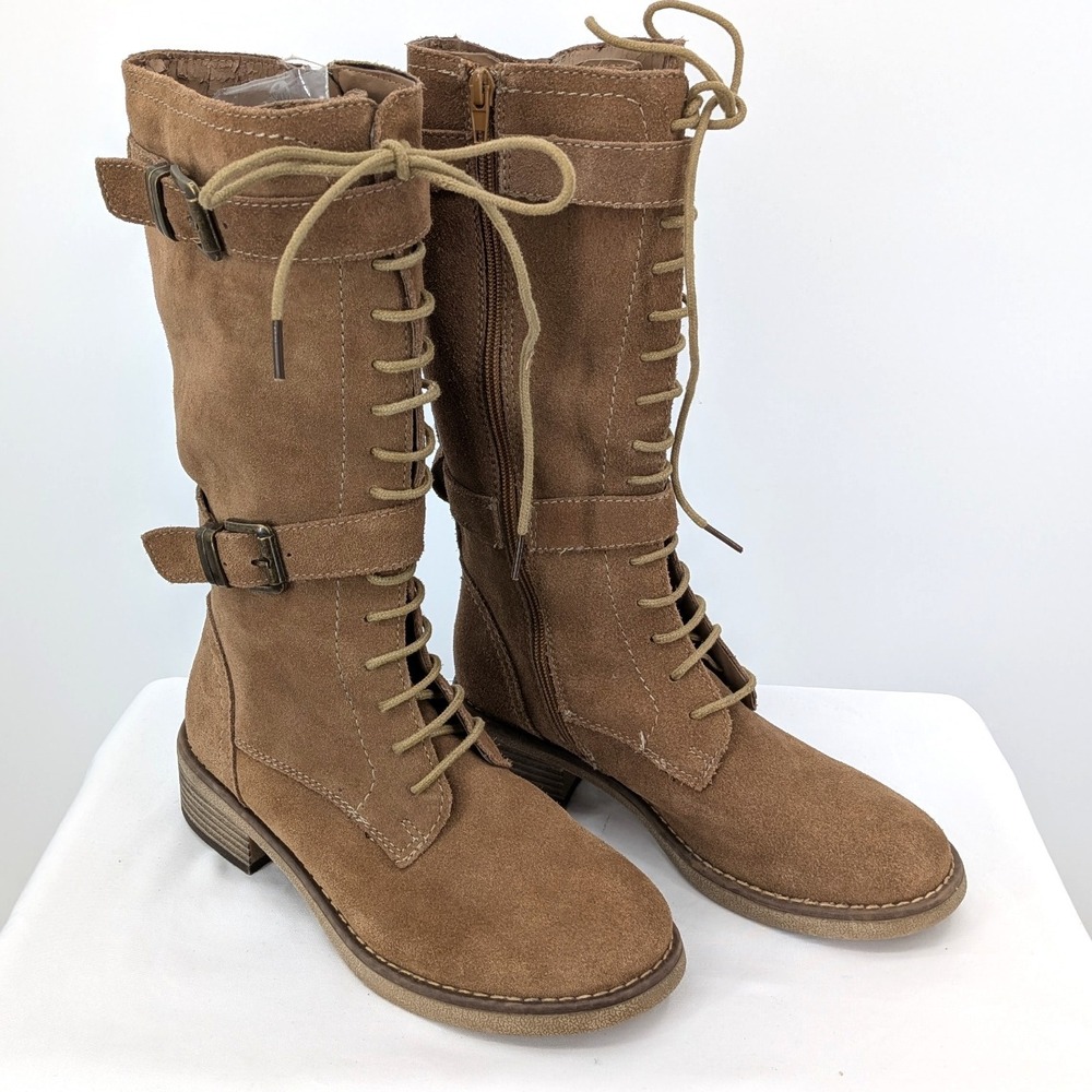 Limelight Real Suede Lace-Up Tall Boots Tan Sz 6M Boho Utility‎ Rustic Neutral